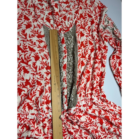 Free People Red Floral Long Sleeve Button Front Romper S OB390904LA - Picture 8 of 8